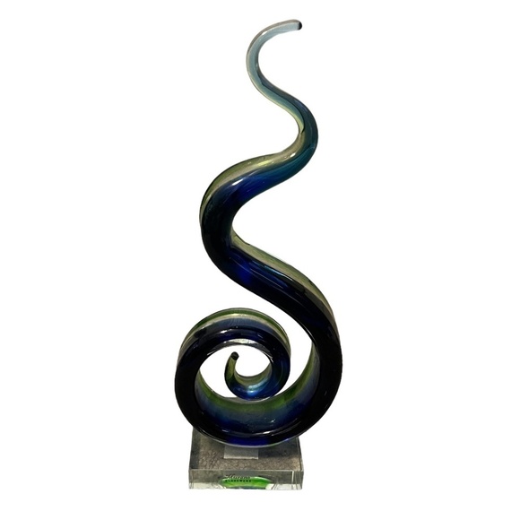 Gorgeous Vintage Murano Glass Swirl Sculpture, Green, Blue & Clear Twist, Italy